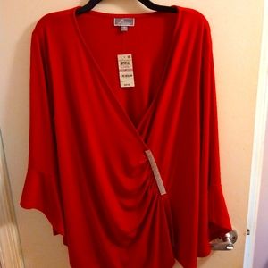 JM Collection a red faux wrap with flare sleeves size 1X